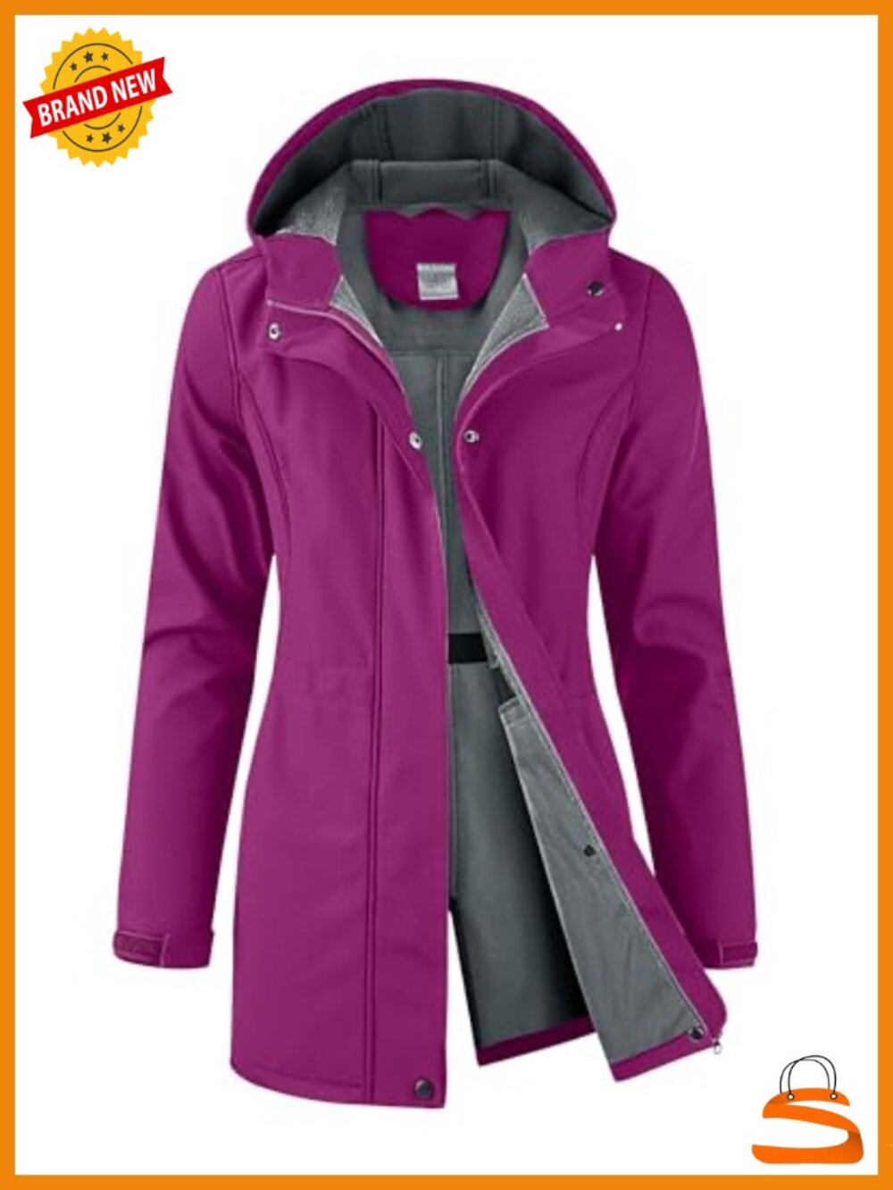 Women's Softshell Rain Jacket Fleece Lined Hood Waterproof Long Coat
